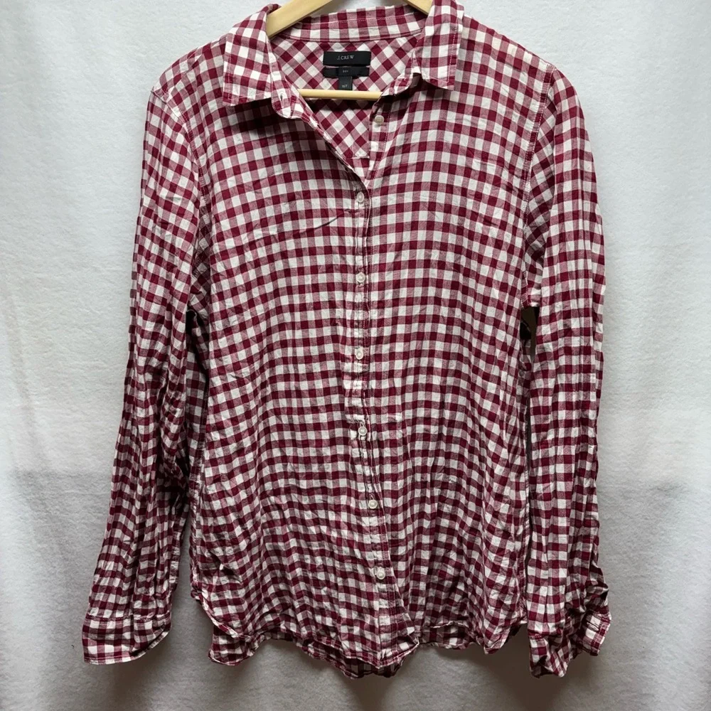 J.Crew Mens Lightweight Shirt Button Down Long Sleeve Gingham Checkered sz 16T